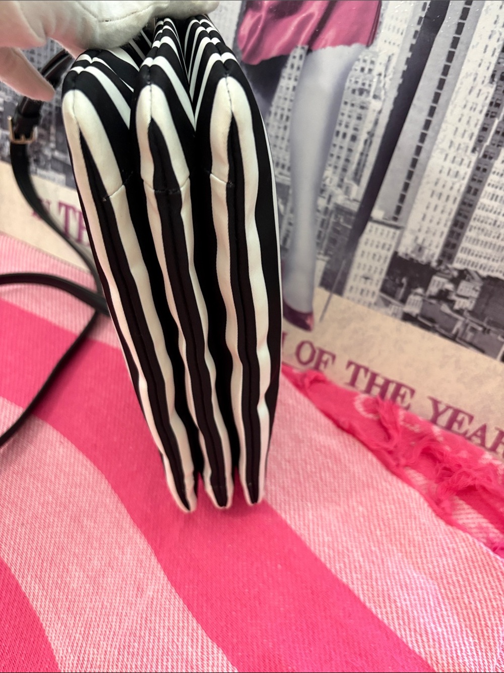 kate spade Black and White Nylon Striped Crossbody Bag - Picture 3 of 12